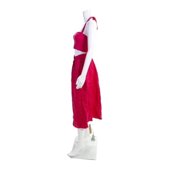 NWT REFORMATION Hot Pink Orzo Linen Two Piece Sleeveless Midi Dress US 2 Barbie - Picture 9 of 10